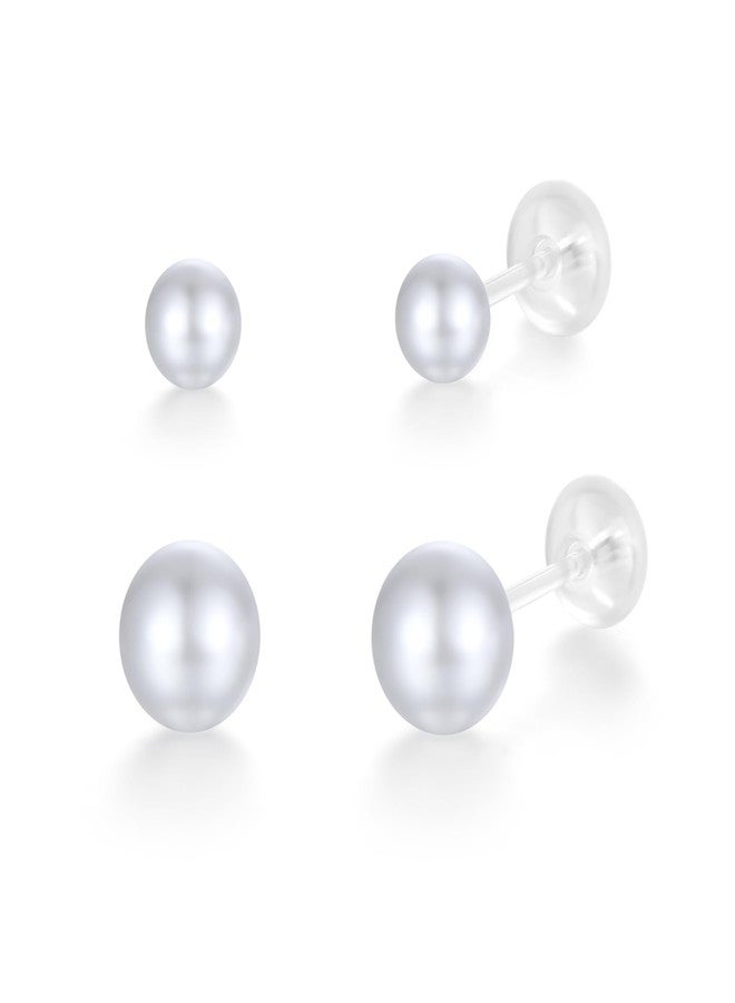 KMEOSCH 2 Pairs Plastic Post Pearl Earrings for Sensitive Ears, Adult Earrings with Plastic Studs for Sleep (Nickel-Free Lightweight 4MM & 6MM Simulated Pearl) - Image 1